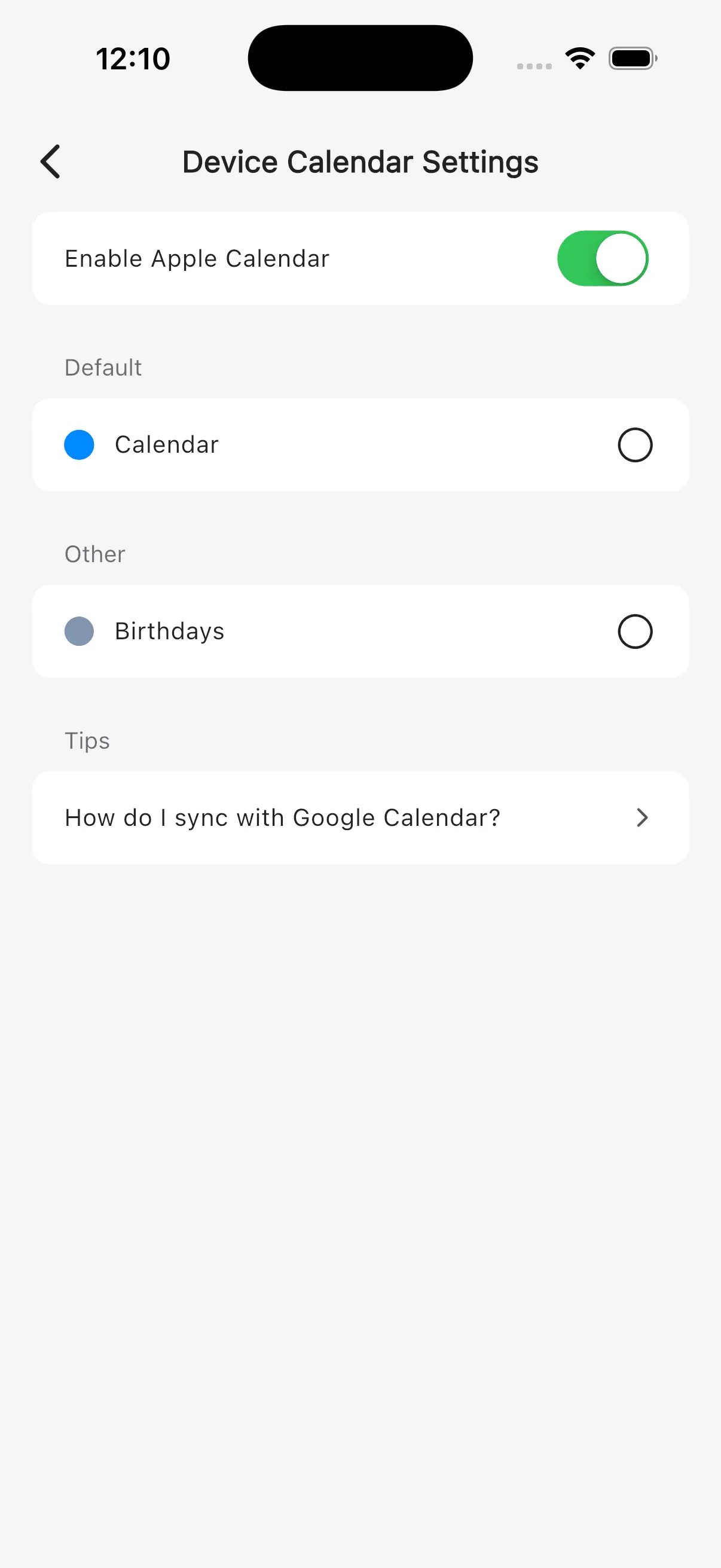 Turn on "Enable Apple Calendar"