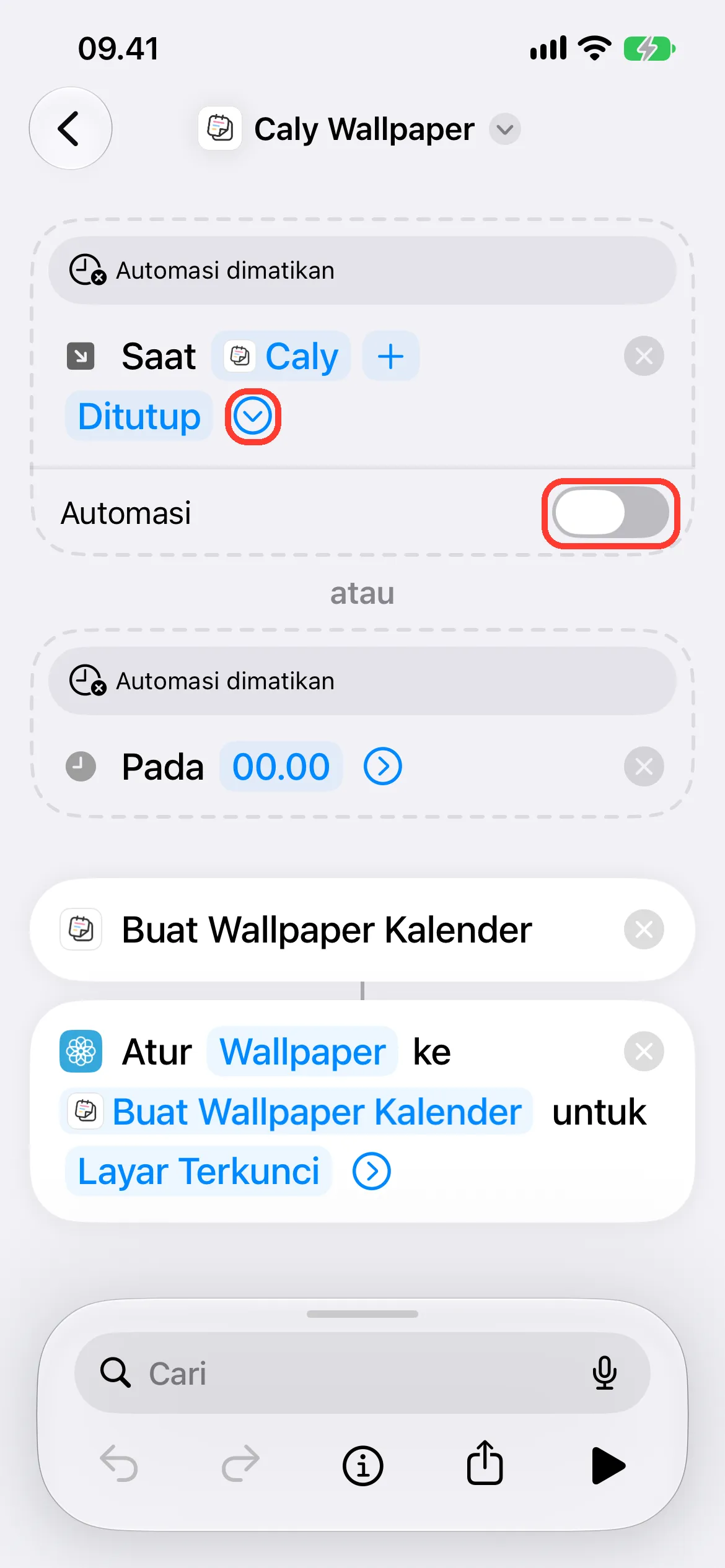 Aktifkan "Saat Caly Ditutup"