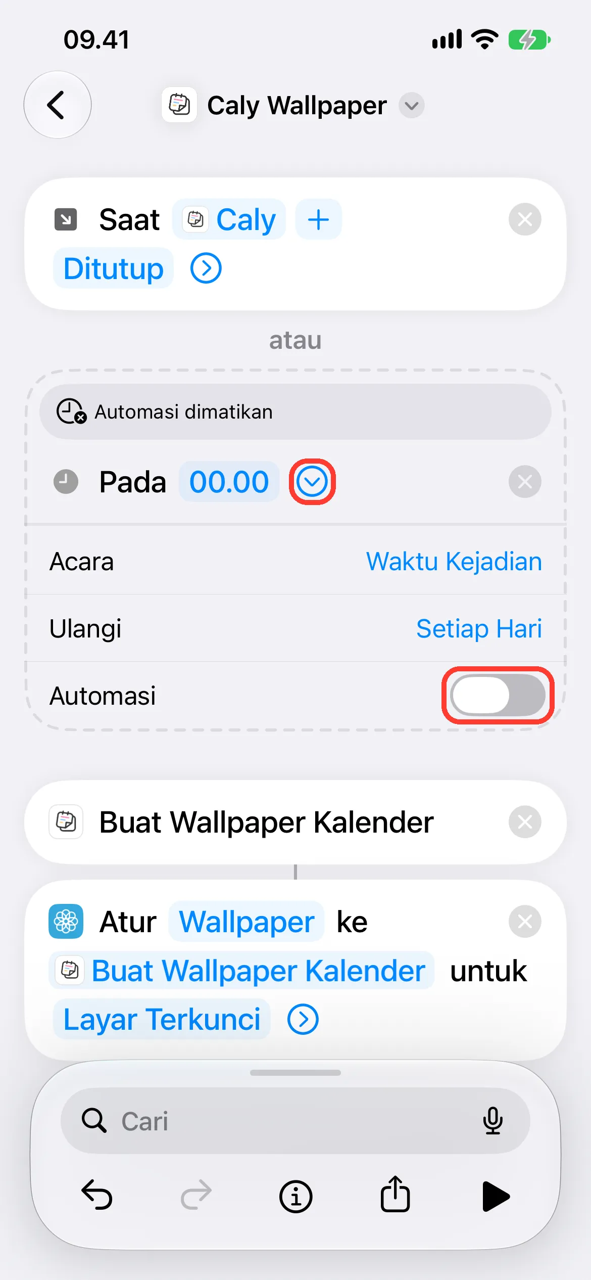 Aktifkan "Pada 00.00"