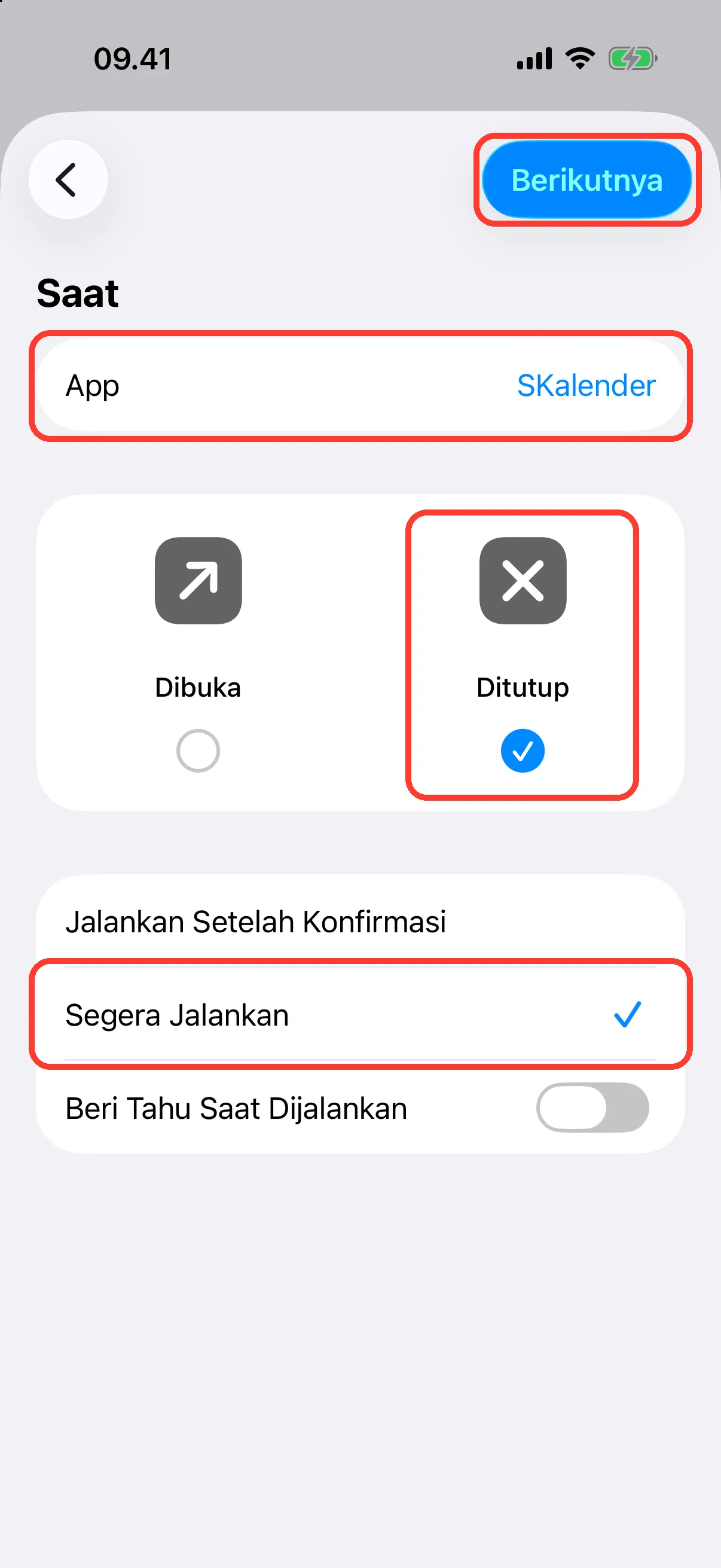 Jalankan saat SKalender ditutup